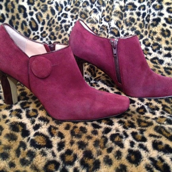 FRANCO SARTO Burgundy Suede Ankle Boots, Size 6.5M - Picture 1 of 4